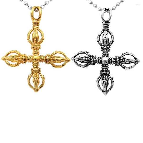 Colares pendentes Phenovo charme aço inoxidável hollow cross vajra pilão talisman colar jóias de moda amuleta