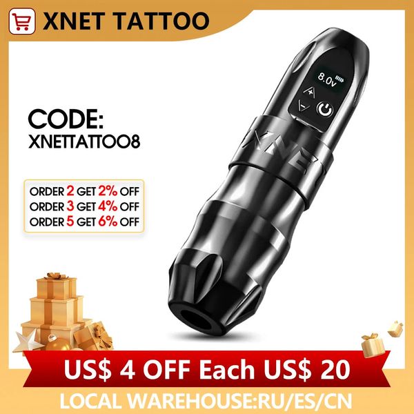 Машинка для татуировки XNET Titan Беспроводная машина для татуировки Роторная аккумуляторная ручка Мощный двигатель без сердечника ЖК-цифровой дисплей для перманентного макияжа тела художника 231115