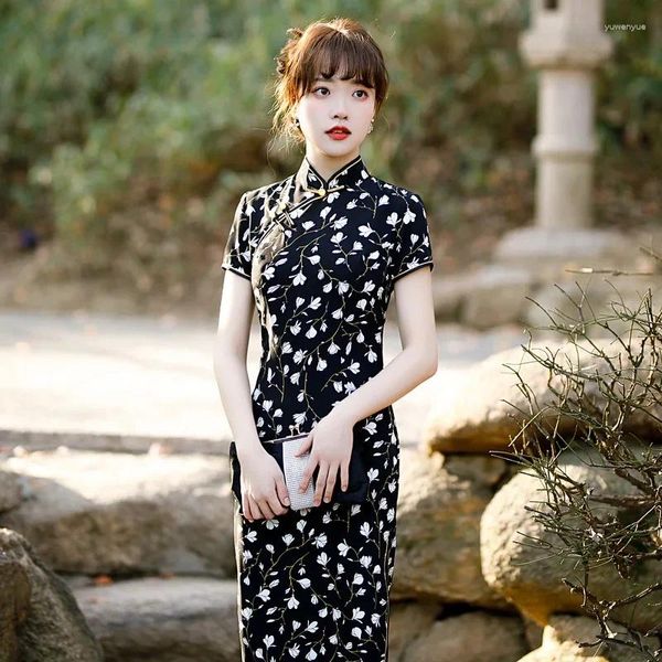 Abbigliamento etnico Vintage tradizionale cinese da sera Qipao elegante abito casual da donna Cheongsam raso di seta sottile da donna