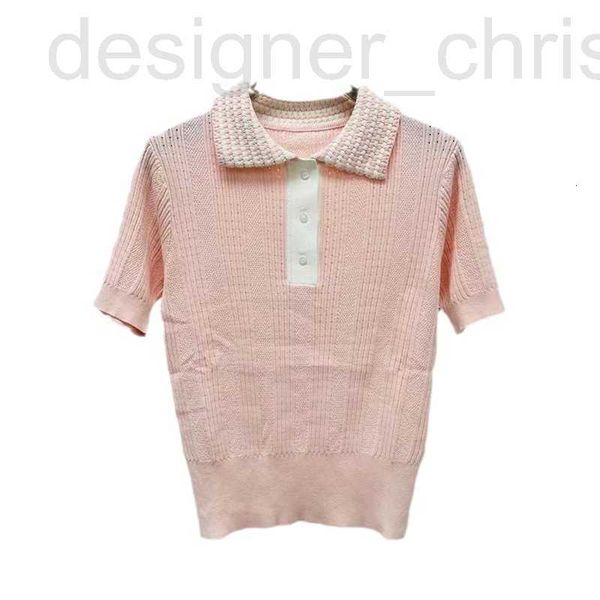 Suéteres femininos designer luxo tb malha polo pescoço rosa oco manga curta fina qin lan mesmo estilo top doce idade reduzindo outono 2023 m69s