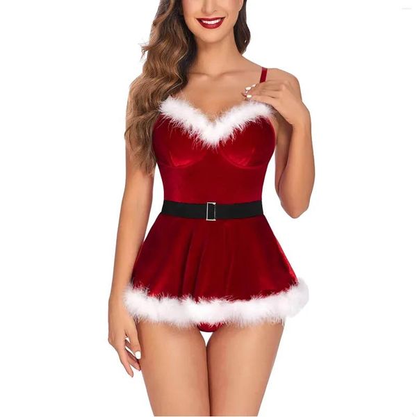 Bras setleri bras setleri Noel y iç çamaşırı moda kadınlar gece elbisesi babydoll jartiyer iki parçalı iç çamaşırı erotik gece kıyafetleri dro otllf