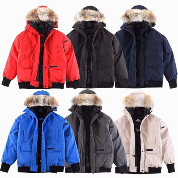 Abiti firmati di alta qualità Canada G01 Chilliwack Parka Cappotto da uomo Giacca da donna Piumino d'anatra bianco Lupo Vera pelliccia Parka Giacche invernali con distintivo XS-XXL