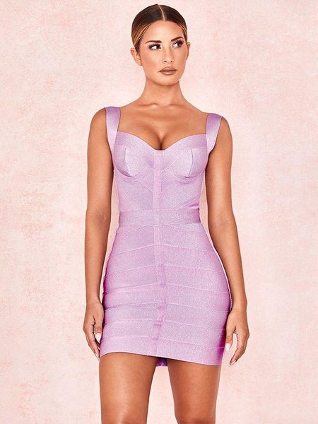 Casual Kleider 2023 Mode Frauen Sommer Sexy Damen Figurbetontes Kleid Mantel V-Ausschnitt über dem Knie Spaghetti-Träger Chic Helllila