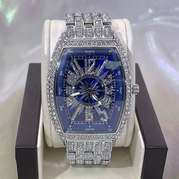 Другие часы MISS Luxury Mens Fashion Hip Hop Iced Diamond Водонепроницаемые кварцевые наручные часы Tonneau AAA Мужской Reloj 231117