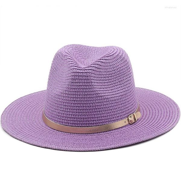 Chapéus largos Brim Summer Unisex Belt Band Sun Hat Hat Casual Férias Panamá Topper Straw Mulheres Praia Jazz Men dobrável Chapeau