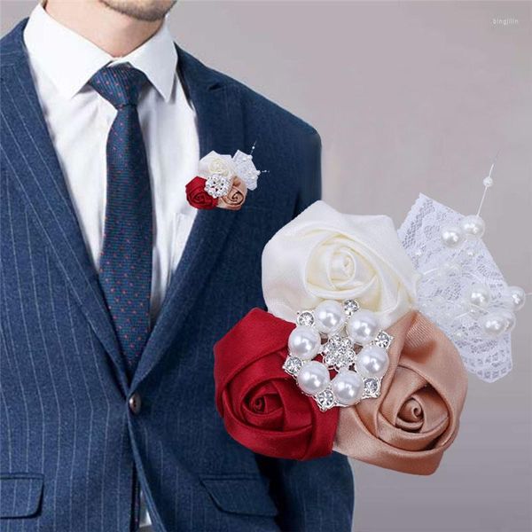 Flores decorativas Promoções européias Americano noivo Terno de lapela Pin Man Men's Corsage Rhinestone Diy Wedding Dress Acessórios XH050