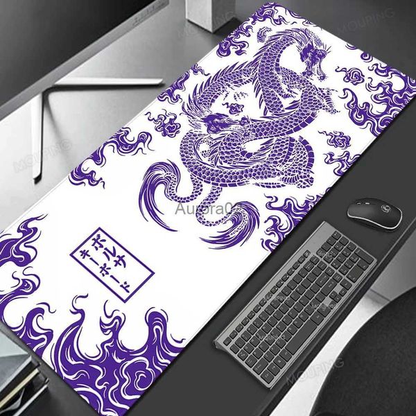 Mouse Pads Apoios de Pulso Dragão Mousepad Roxo e Branco Deskmat Japão Playmat Laptop Mouse Pad Gamer Anime Office Gaming Teclado Tapete de Borracha Deskpad YQ231117