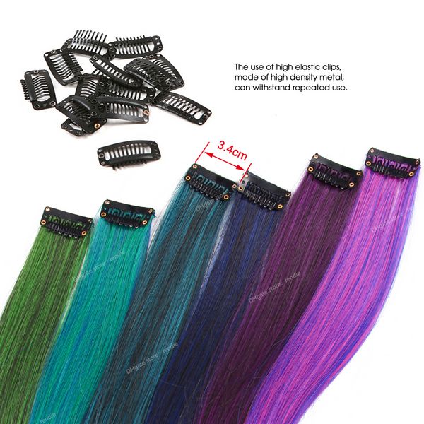 Clipe na extensão do cabelo 57Color Ombre Grampo de extensão de cabelo reto em postiços de alta temperatura Faber Pedaços de cabelo Sintético Clip-in sintético em uma peça (para