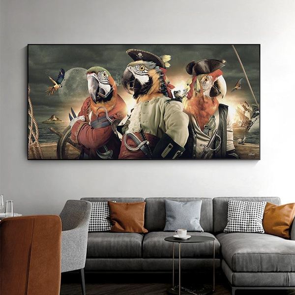Costume da pirata pappagallo Dipinti su tela Poster e stampe di animali divertenti Immagini da parete per soggiorno Cuadros Decorazione domestica