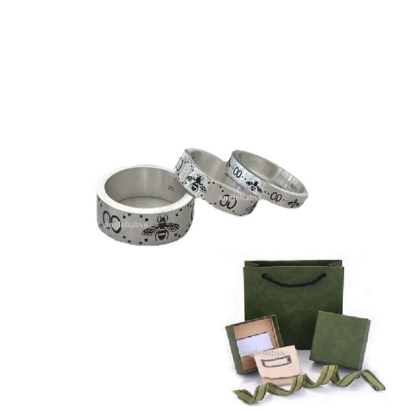 Moda vintage klasik gümüş mektup bant halka bague erkek için damgaya sahip kadın arı halkaları bijoux seven mücevherler direk çift hediye