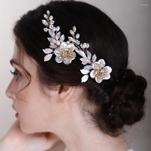 Chieni Accessori per capelli da sposa alla moda Accessori per capelli in oro matto di fiori di fiori di strass per la testa di gioielli fatti a mano Coperte da donna