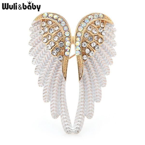 Pins Broschen Wuli Baby Klassische Engelsflügel Brosche 3 Farben Funkelnder Schmuck Geschenk Feder Designer 231117