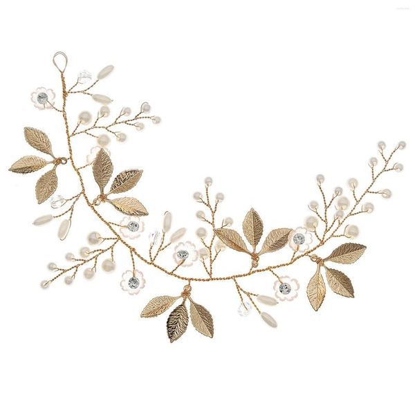 Cabeças de folhas doces folhas de cabelos de metal arnês de ouro com pérolas brancas para vestido de noiva de banquetes Bolas