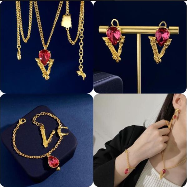 Beauty Head V-образный кулон с бриллиантовыми каплями, женское ожерелье, браслет, серьги, модная банши, роскошная цепочка для свитера, дизайнерские ювелирные изделия, подарки XM05
