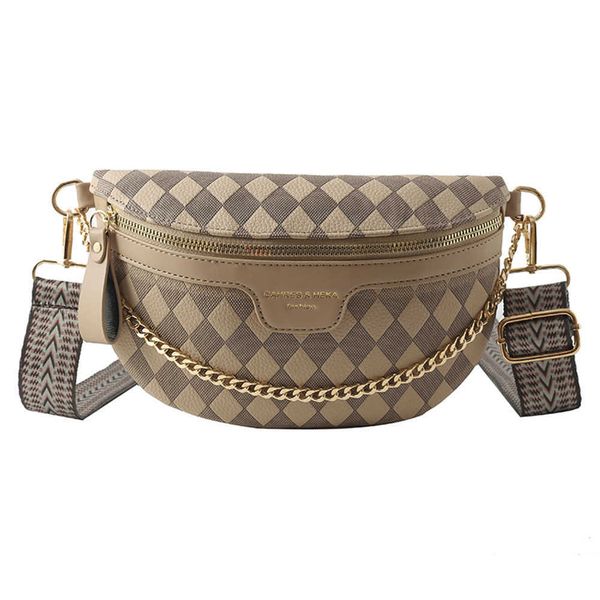 Einkaufstaschen Rhombic Lattice Fanny Pack Gürteltasche Mode Kette Umhängetasche Lässig PU-Leder Tragbar Einfach Breiter Riemen für Wochenendurlaub 230417