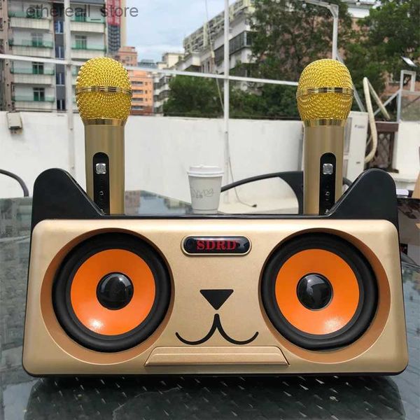 Cep telefonu hoparlörleri ev sineması karaoke makinesi çift kablosuz mikrofonlar ile çok fonksiyonlu ev ktv bluetooth hoparlör açık portatif subwoofer q231117