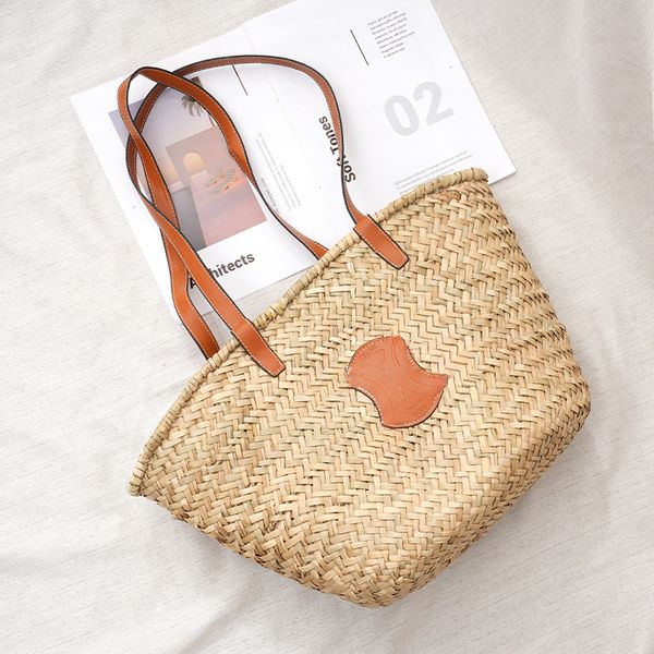 Bolsa de palha de um ombro por atacado Ladies Bolsa de mão de mão, estilo de férias no estilo de praia, grande capacidade