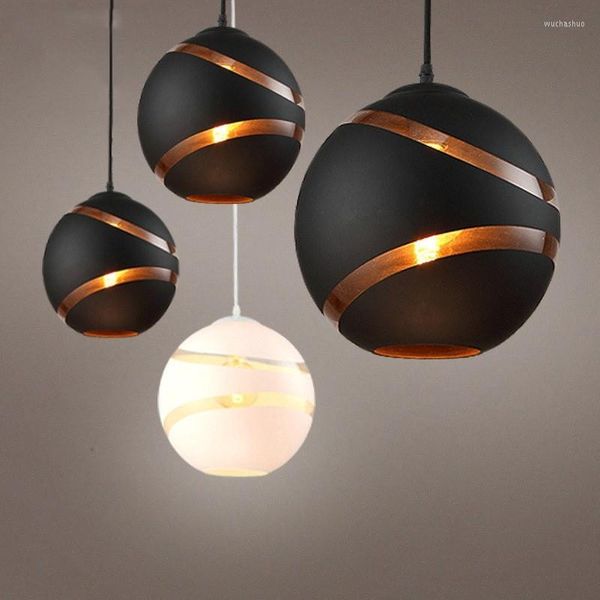 Pendelleuchten Industrie Retro Licht Einfache E27 Pendelleuchte Schwarz Weiß Eisenkugel Deckenhängeleuchten für Restaurant Cafe Store