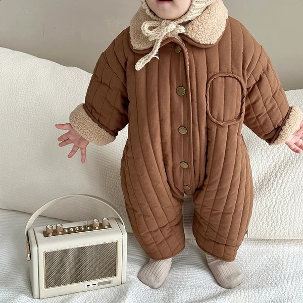 Macacão de dupla face da criança macacões de inverno bebê menina menino roupas de algodão cordeiro lã infantil romper crianças outfit algodão-acolchoado bebê onesie 231116