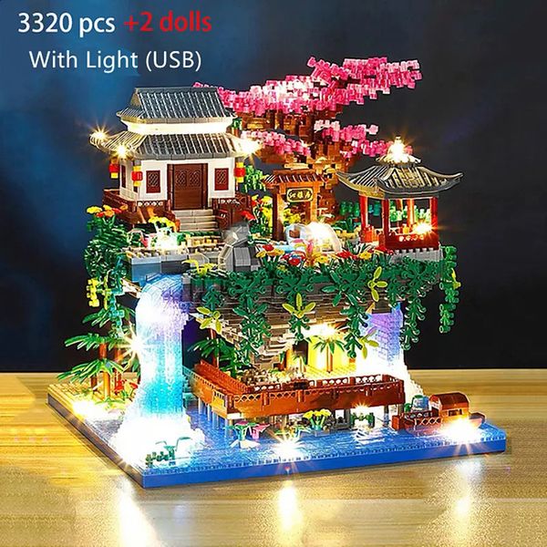 Outros brinquedos Tree House Diamond Building Blocks Garden Architecture Waterfall Light DIY Bricks Toy para crianças com mais de 12 anos presente adulto 3320PC 231116