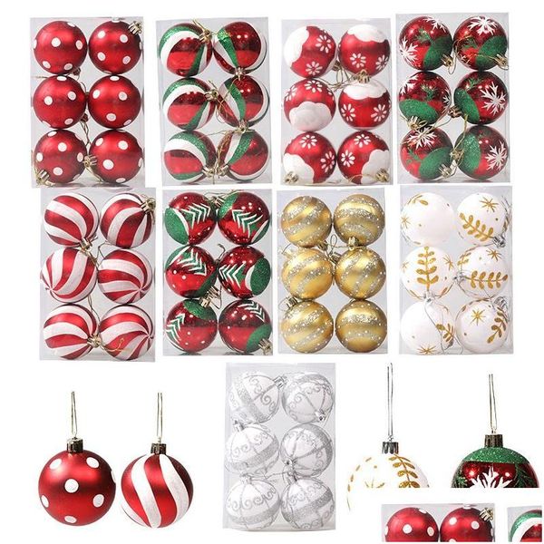 Decorações de Natal 6cm Árvore de Natal Bola Dot Floco de Neve Listra Pingente Vermelho para DIY Festivo Festa Decoração Suprimentos 6 Pçs / Caixa Drop Dhwil