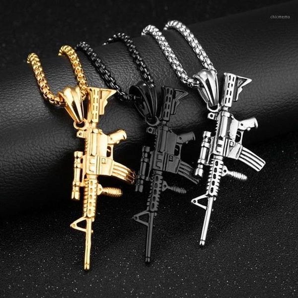 Hip Hop Rock Metal Gun Anhänger Halskette Gewehr Charms Kette Punk Rap Modeschmuck Cool Guy Geschenke Party Unisex Frauen Men1275q