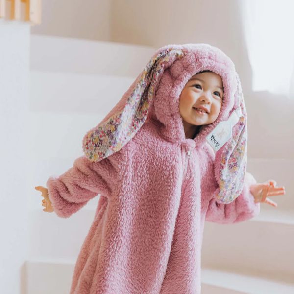 Pijamas 3-24 inverno bebê infantil cobertor sleepers menina menino engrossado pijama terno dos desenhos animados coelho criança menina com capuz zíper bodysuit 231117