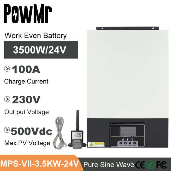 PowMr MPPT 100A Caricatore Solare 3500W Onda Sinusoidale Pura Inverter Ibrido Solare AC 24V 230VAC DC Uscita Lavoro Anche Batteria Max PV 5000W