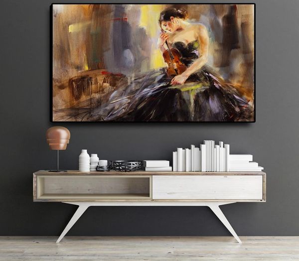 Mode Die Frau spielt die Violine Modernes Ölgemälde Abstrakte Kunst Poster Drucke Retro Wandbilder für Wohnzimmer Home Deco9325731