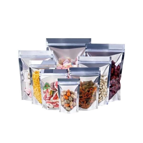 Sacos de embalagem Atacado Sier-Clear Sacos de plástico para armazenamento de alimentos Resealable Clear Mylar Bag Stand Up Bolsas Grande Cheiro Gota Entrega Dh41H