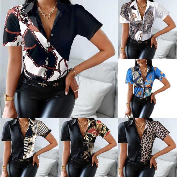 Camicia design casual da donna Camicetta a maniche corte con stampa grafica vintage alla moda
