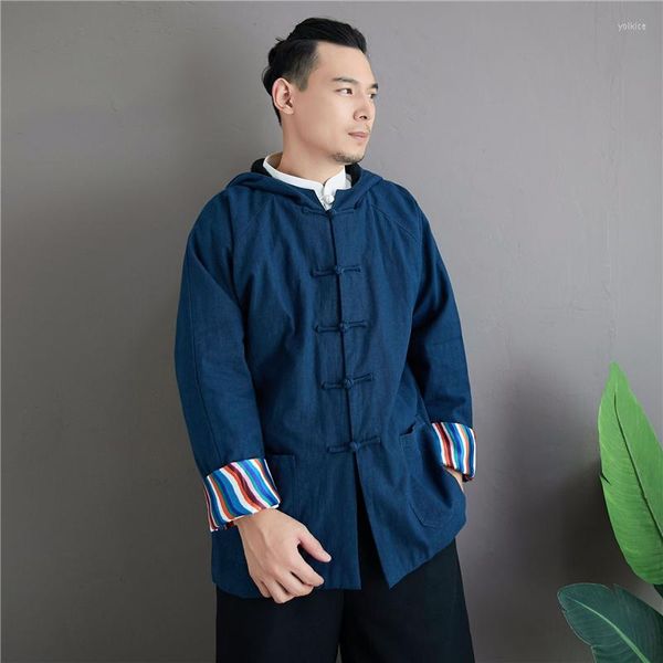 Masculino no inverno hisenky chinês chinês tradicional parkas linho homens lã casaco com capuz fora roupas de casca casual vintage vintage