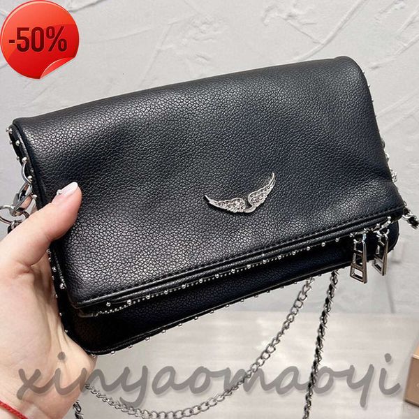 2023SS Abendtaschen Beliebte Damentasche Handtasche Flügel Diamantbügel Zadig Et Voltaire Nieten Schaffell Leder Messenger Umhängetaschen Handtaschen Zwei Kette Damenh6H