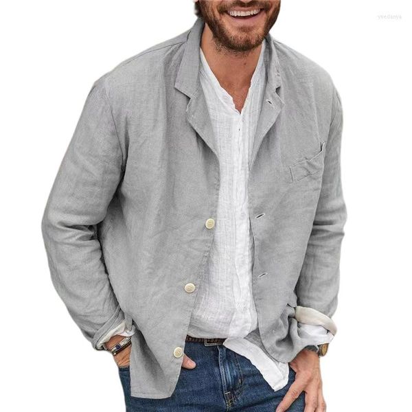 Giacche da uomo in lino per uomo Cappotto da abito estivo casual Cappotto monopetto grigio Vestibilità ampia Abito blazer da sposo leggero da ballo di fine anno