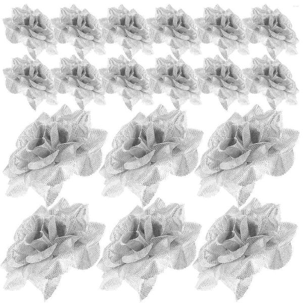 Fiori decorativi Rosa Fiore artificiale Rose Teste Testa Seta Matrimonio Artigianato Nastro Falso Bulk Stemless Eternal Fai da te Argento