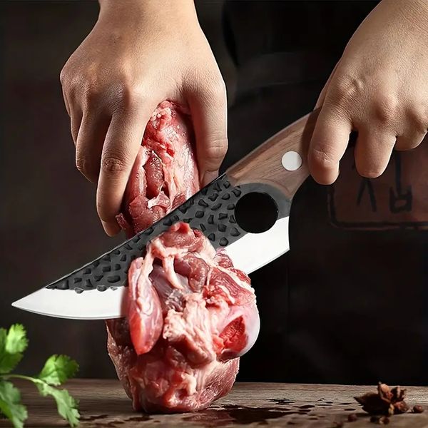 Нож шеф-повара с ножнами, многофункциональные ножи шеф-повара для измельчения/резки мяса, высокоуглеродистая сталь с ручкой из грушевого дерева для дома, кемпинга на открытом воздухе, барбекю