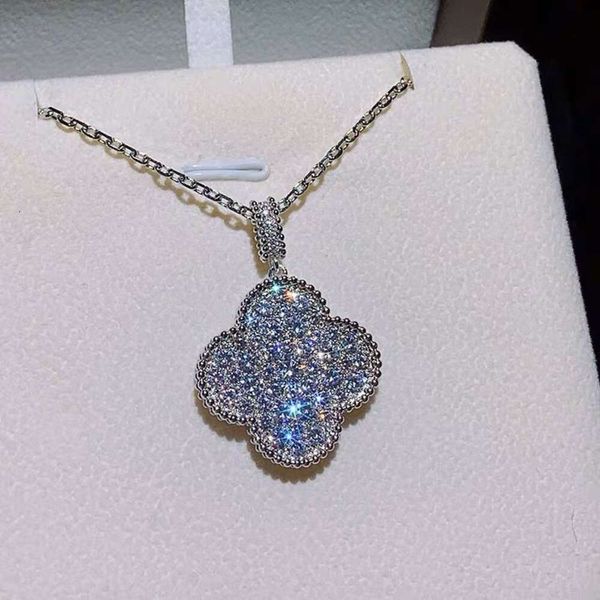 Damen-Halskette „Secret“ aus Sterlingsilber, mit Diamanten eingelegt, lange Blumen-Pulloverkette, leichtes Luxus-Design