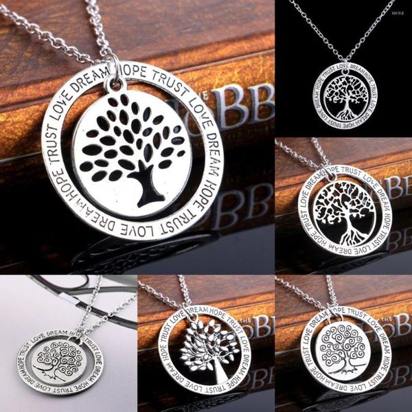 Anhänger Halsketten Est Liebe Traum Hoffnung Vertrauen Kreis Baum des Lebens Halskette Frauen Mädchen Schmuck Geschenke für Familie Freunde Collier