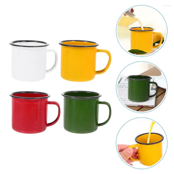 Tassen Becher Emaille Tasse Kaffee Camping Tassen Set Trinken Tee Wasser Retro Eisengriff Metall Camp Reise Vintage Farbe Tumbler