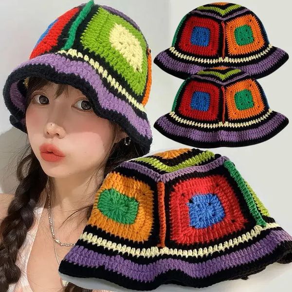 Geniş Memlu Şapkalar Kova Japon Vintage El Dokumalı Bahçe Renk Büyükannesi Kontrol Örme Balıkçı Şapkası Kadın Yüzü Küçük Pot Vizörü 231117