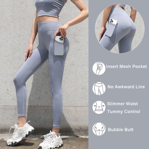 67 Lu Pant Allinea Lemon Yoga Outfit Leggings Women Push Up Wear Sports Female Pantaloni da tasca allentati di allenamento tasca