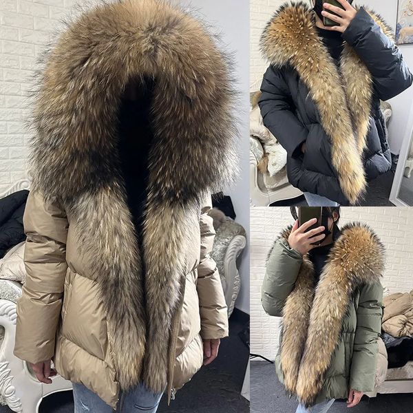 Coletes femininas maomaokong 2023 pato branco para baixo jaqueta inverno mulheres quente solto casaco natural gola de pele real grosso luxo outerwear parkas 231117