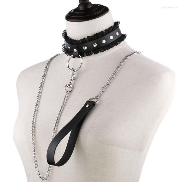 Ketten Sexy Harajuku Lederkette Halskette Für Frauen Paar Punk Gothic Kreis Spitze Halsband Körperschmuck