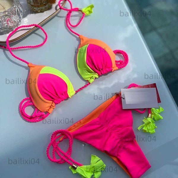 Damen Bademode Micro Bikini Push Up Damen Badeanzüge 2023 Sexy Bikini Set Brasilianische Damen Bademode Block Farbe Biquini Badeanzug Beachwear T230417