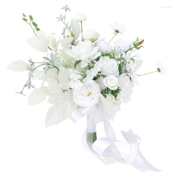 Fiori decorativi Romantico sposa che tiene bouquet decorazione elegante nozze artificiali di fiori esterni