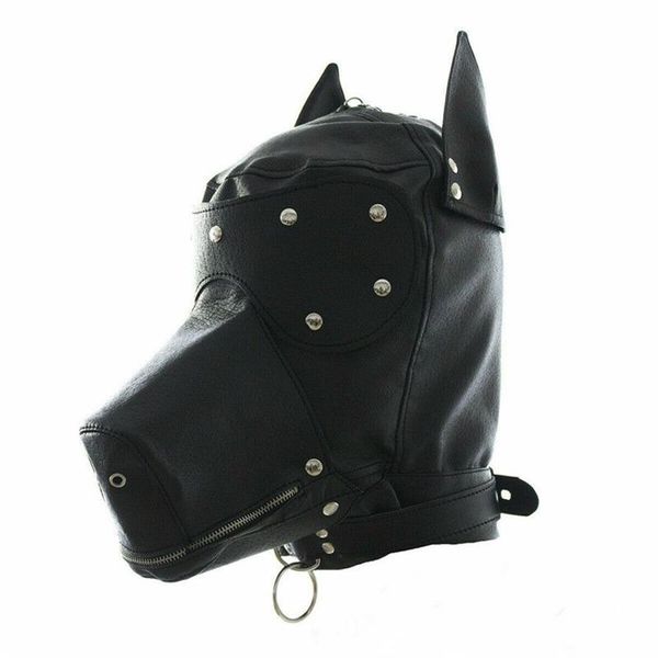 Costume da travestimento Maschera per testa di cucciolo di cane con colletto Cappuccio integrale Party Cosplay Bocca bavaglio Girocollo con cerniera Muzzel Set249x