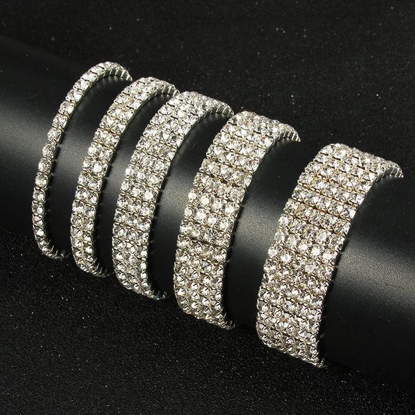 Манжеты мульти-стиль серебряного цвета браслеты со стразами браслеты свадебный браслет растягивающийся браслет для женщин ювелирные изделия 231116