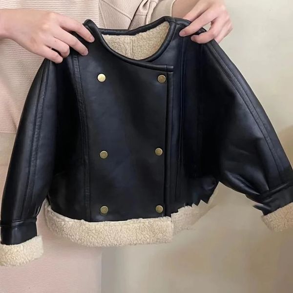 Piumino Autunno Pu Giacca in pelle Cappotto in pelliccia di orsacchiotto Grandi bambini Adolescenti Abiti di moda per adolescenti Ragazze Ragazzi Cardigan da 4 a 12 bambini 231117