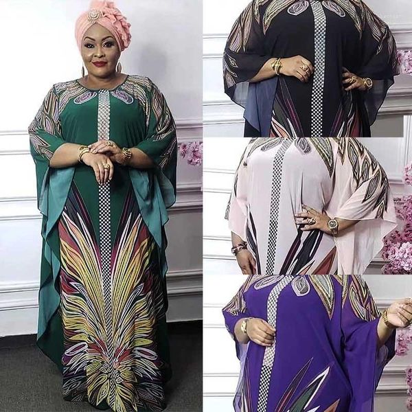 Vêtements ethniques robes en mousseline de soie africaine pour les femmes 2023 musulman Floral col rond nouveauté Femme Robe Maxi Abayas nigérian Robe ample 2 pièces