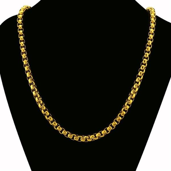 24 lange, herrschsüchtige Herren-Kastenketten, 18 Karat Gelbgold gefüllt, Hip-Hop-Herren-Halskette, 8 mm breite Kette, Geburtstagsgeschenk285C